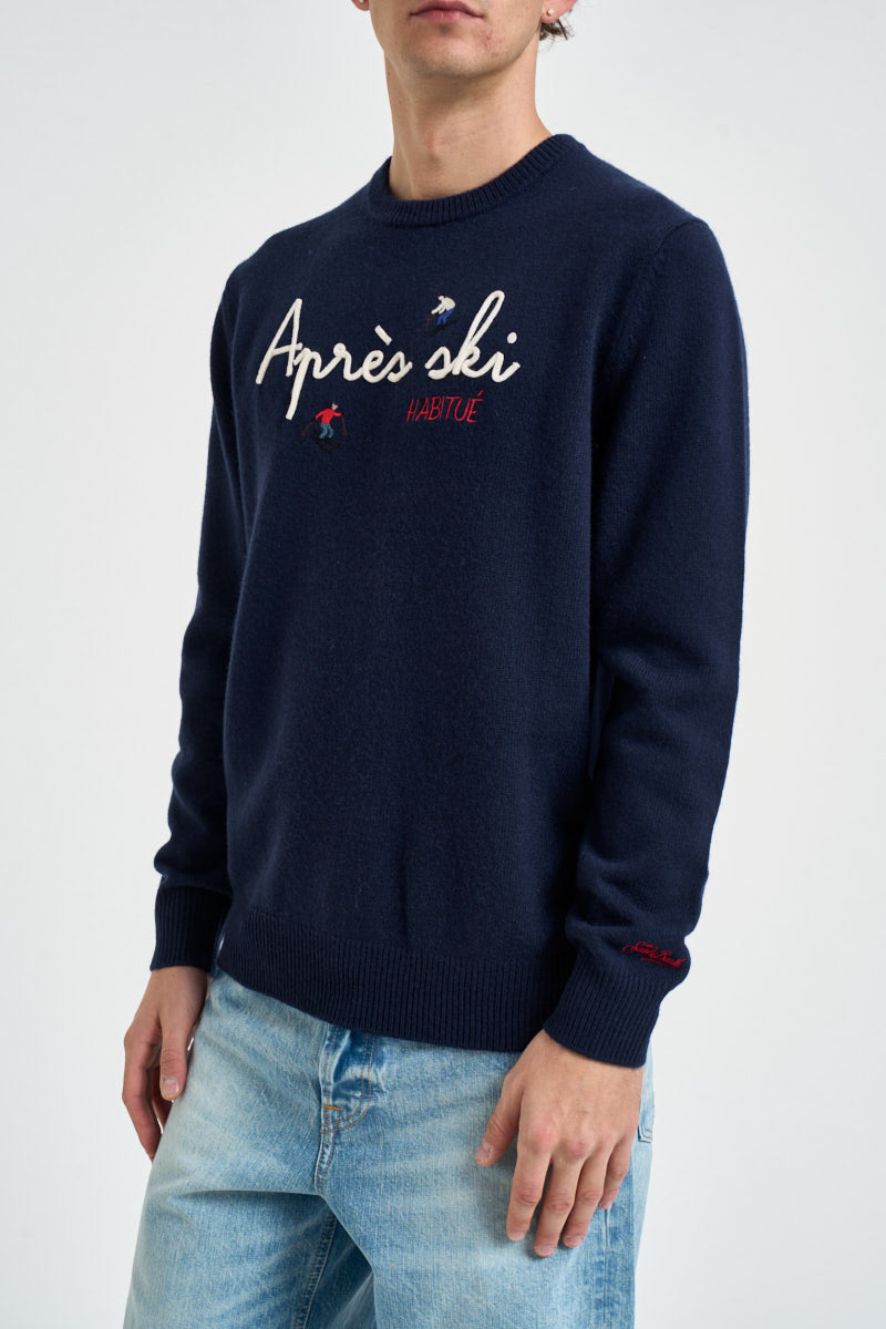Maglione uomo girocollo scritta "Après ski" blu navy HERON 03801M MC2 SAINT BARTH 