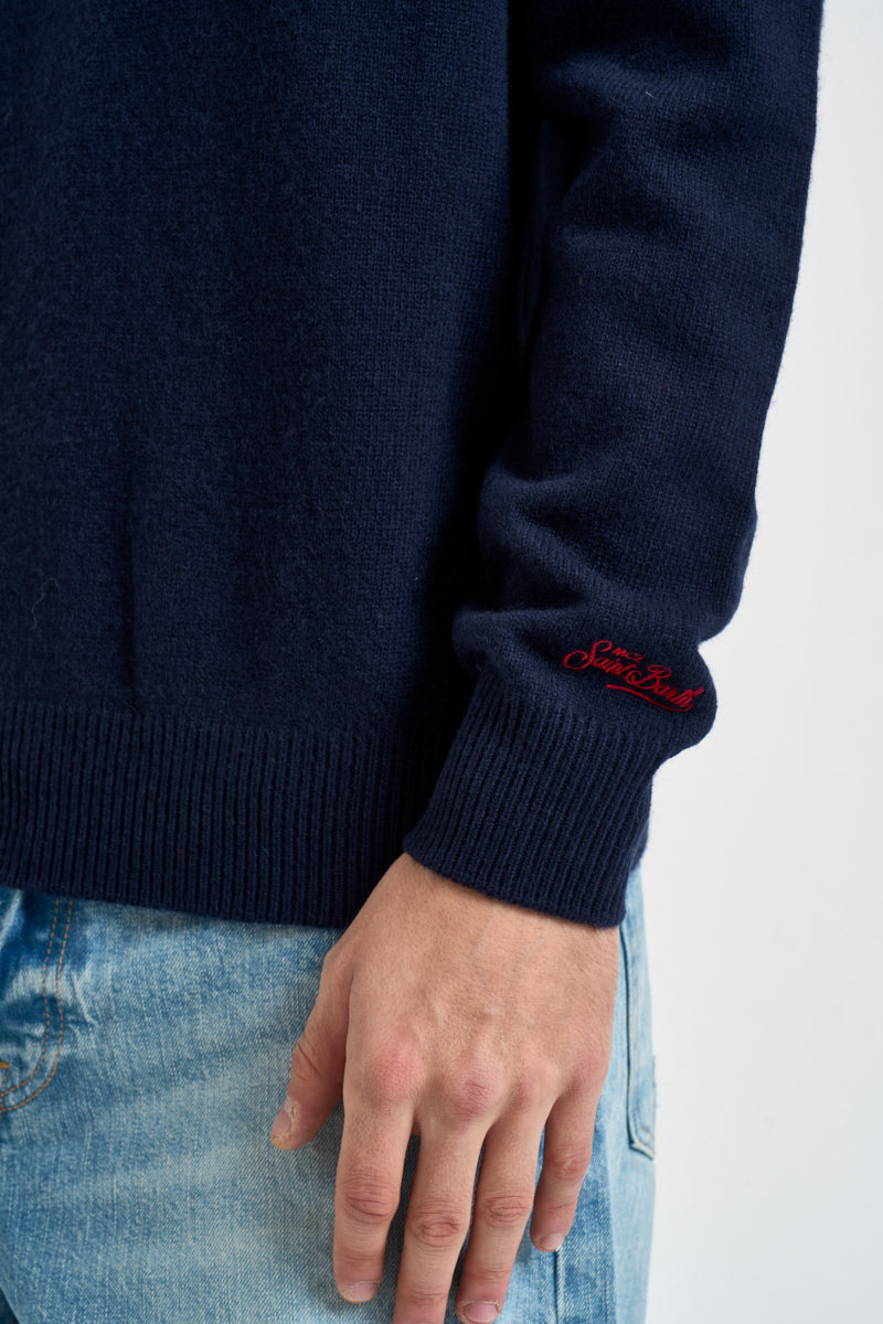 Maglione uomo girocollo scritta "Après ski" blu navy HERON 03801M MC2 SAINT BARTH 
