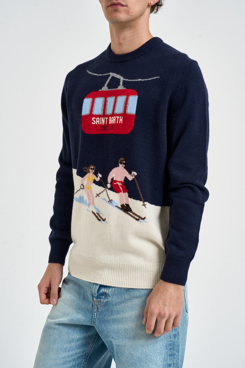 Maglione uomo girocollo blu navy e panna HERONC 00522M MC2 SAINT BARTH 