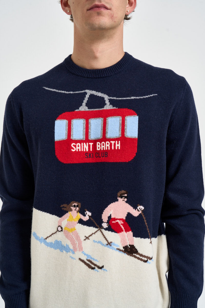 Maglione uomo girocollo blu navy e panna HERONC 00522M MC2 SAINT BARTH 