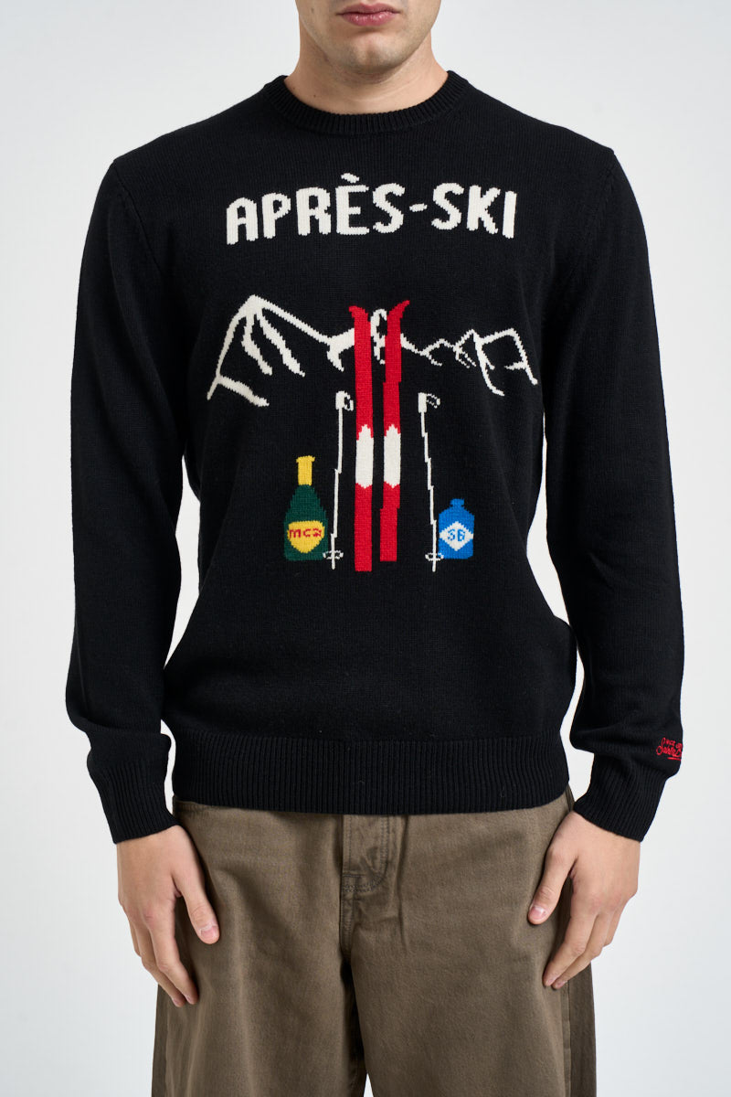 Maglione uomo girocollo con stampa montagna nero HERONC 03725M MC2 SAINT BARTH 