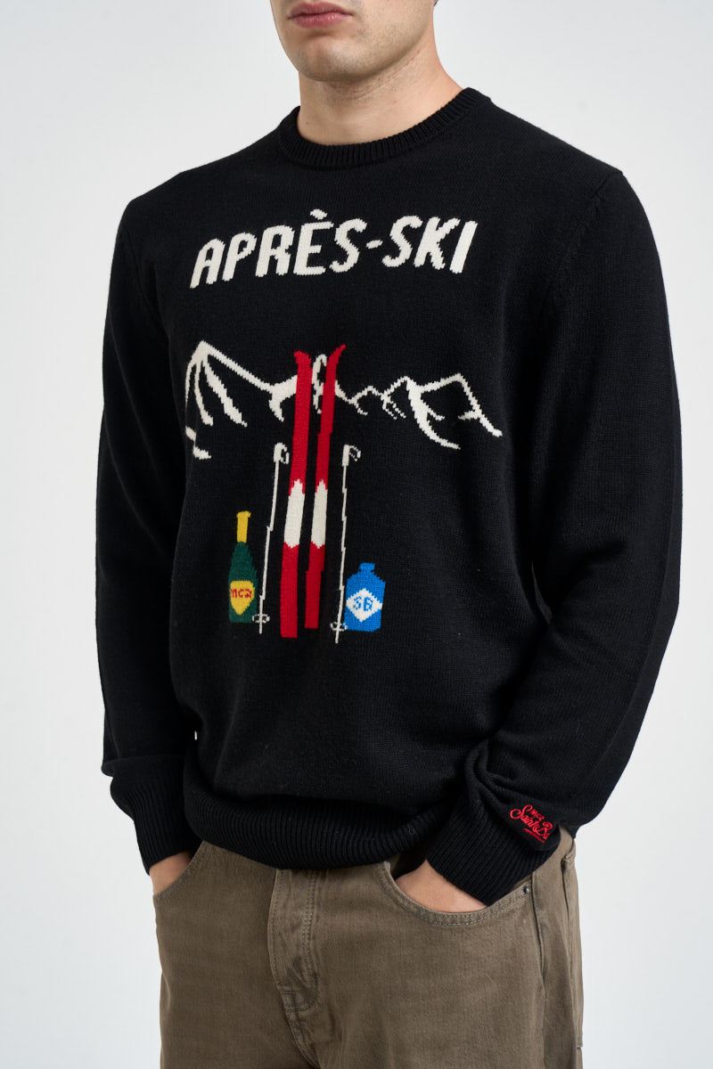 Maglione uomo girocollo con stampa montagna nero HERONC 03725M MC2 SAINT BARTH 