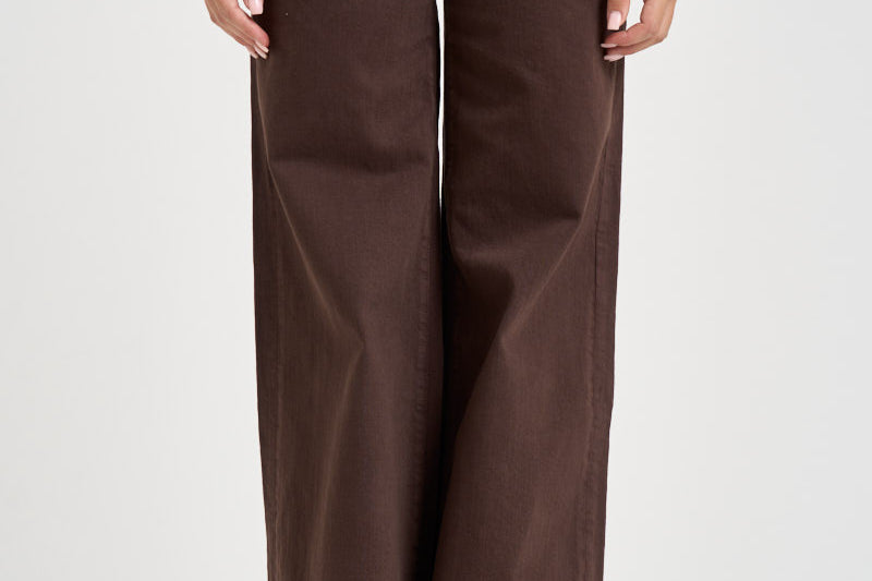Jeans donna a gamba larga marrone cioccolato 11105544 CBW MOTHER 