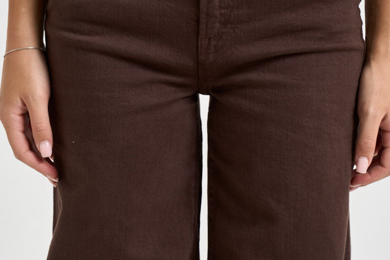 Jeans donna a gamba larga marrone cioccolato 11105544 CBW MOTHER 