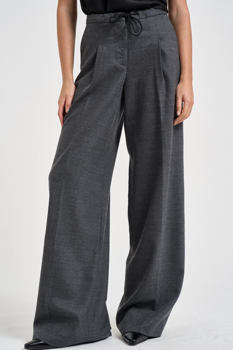 Pantaloni donna con coulisse e pinces antracite EDR02 U38GRIGIO NINE IN THE MORNING 