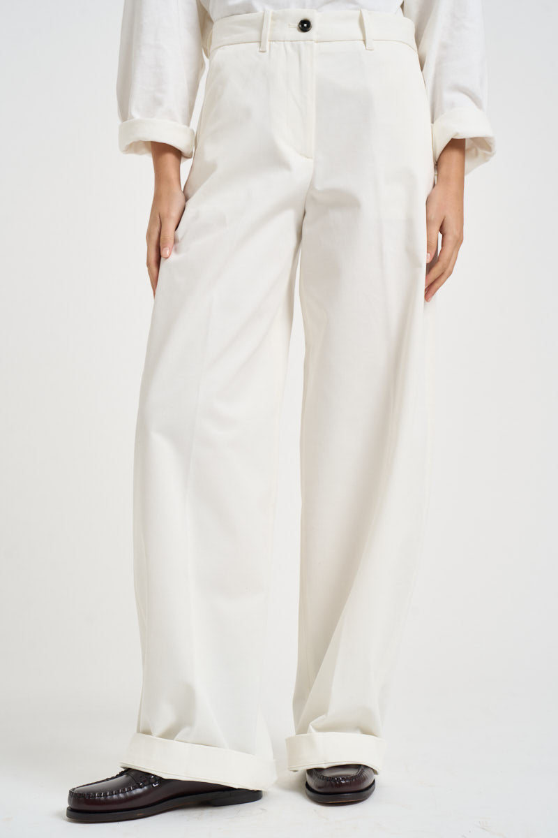 Pantaloni donna Nancy gamba larga bianco NANCY232 BURRO NINE IN THE MORNING 