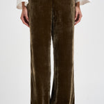 Pantalone donna palazzo in velluto marrone oliva D233038 RAVEL064 P.a.r.o.s.h. 