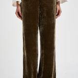 Pantalone donna palazzo in velluto marrone oliva D233038 RAVEL064 P.a.r.o.s.h. 