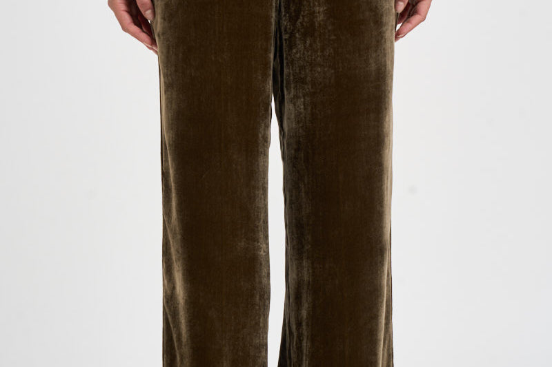 Pantalone donna palazzo in velluto marrone oliva D233038 RAVEL064 P.a.r.o.s.h. 