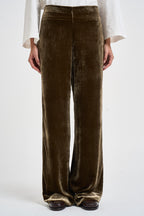 Pantalone donna palazzo in velluto marrone oliva D233038 RAVEL064 P.a.r.o.s.h. 