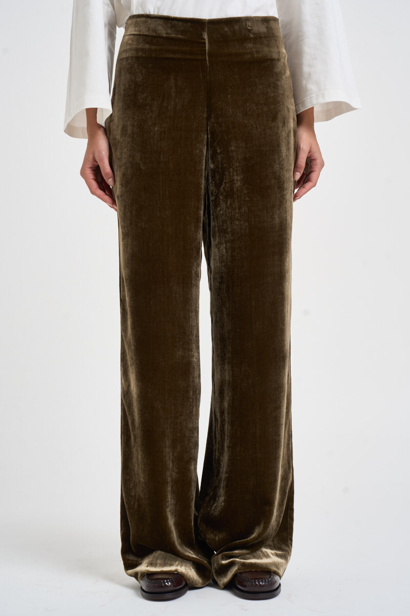 Pantalone donna palazzo in velluto marrone oliva D233038 RAVEL064 P.a.r.o.s.h. 