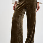 Pantalone donna palazzo in velluto marrone oliva D233038 RAVEL064 P.a.r.o.s.h. 