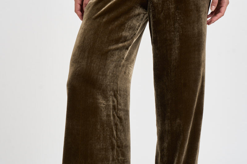 Pantalone donna palazzo in velluto marrone oliva D233038 RAVEL064 P.a.r.o.s.h. 
