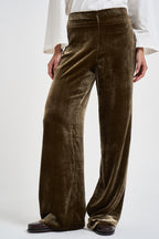 Pantalone donna palazzo in velluto marrone oliva D233038 RAVEL064 P.a.r.o.s.h. 