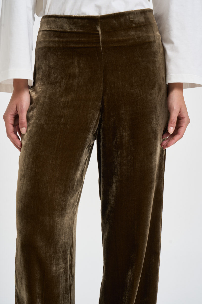 Pantalone donna palazzo in velluto marrone oliva D233038 RAVEL064 P.a.r.o.s.h. 