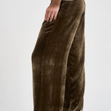Pantalone donna palazzo in velluto marrone oliva D233038 RAVEL064 P.a.r.o.s.h. 