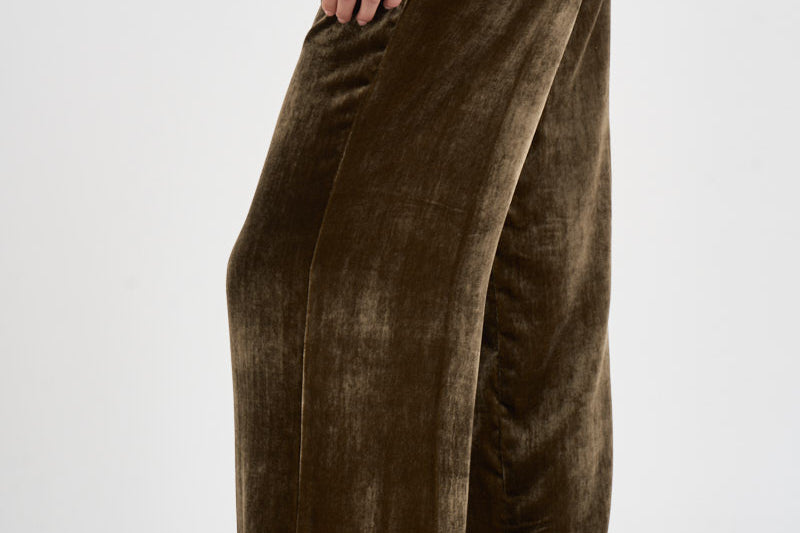 Pantalone donna palazzo in velluto marrone oliva D233038 RAVEL064 P.a.r.o.s.h. 
