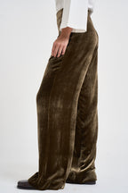 Pantalone donna palazzo in velluto marrone oliva D233038 RAVEL064 P.a.r.o.s.h. 
