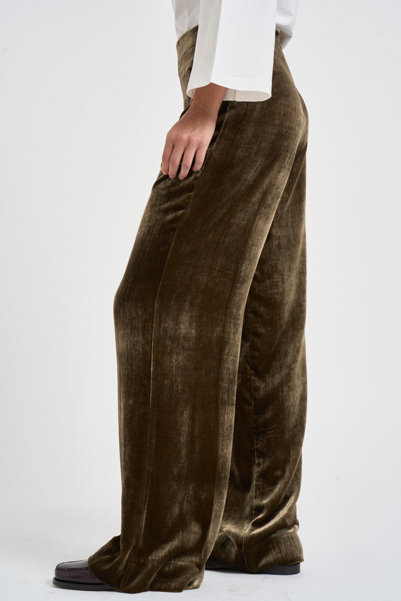 Pantalone donna palazzo in velluto marrone oliva D233038 RAVEL064 P.a.r.o.s.h. 