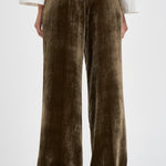 Pantalone donna palazzo in velluto marrone oliva D233038 RAVEL064 P.a.r.o.s.h. 