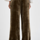 Pantalone donna palazzo in velluto marrone oliva D233038 RAVEL064 P.a.r.o.s.h. 