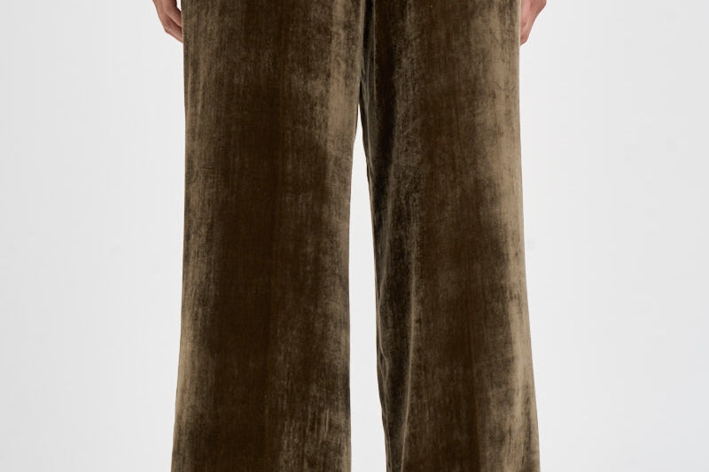 Pantalone donna palazzo in velluto marrone oliva D233038 RAVEL064 P.a.r.o.s.h. 
