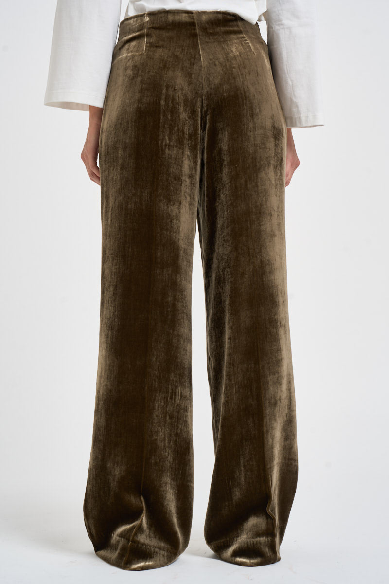 Pantalone donna palazzo in velluto marrone oliva D233038 RAVEL064 P.a.r.o.s.h. 
