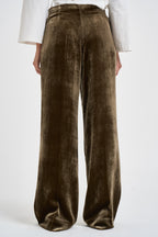 Pantalone donna palazzo in velluto marrone oliva D233038 RAVEL064 P.a.r.o.s.h. 