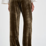 Pantalone donna palazzo in velluto marrone oliva D233038 RAVEL064 P.a.r.o.s.h. 