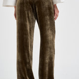 Pantalone donna palazzo in velluto marrone oliva D233038 RAVEL064 P.a.r.o.s.h. 