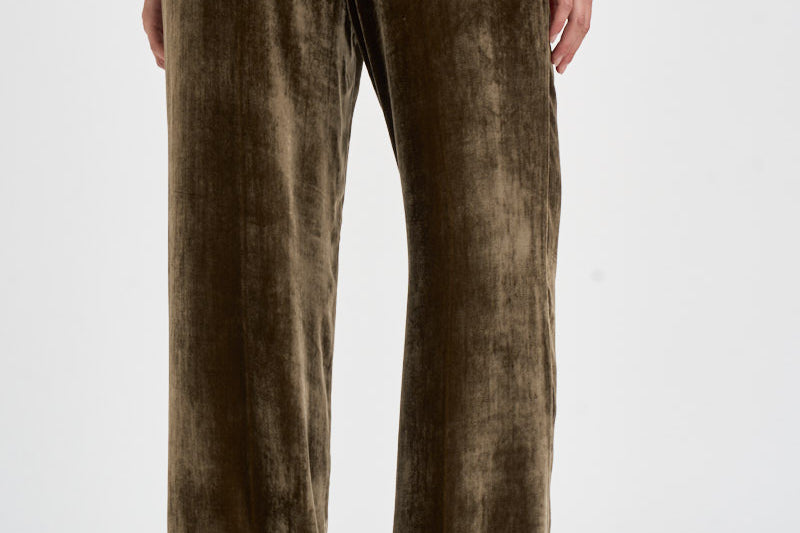 Pantalone donna palazzo in velluto marrone oliva D233038 RAVEL064 P.a.r.o.s.h. 