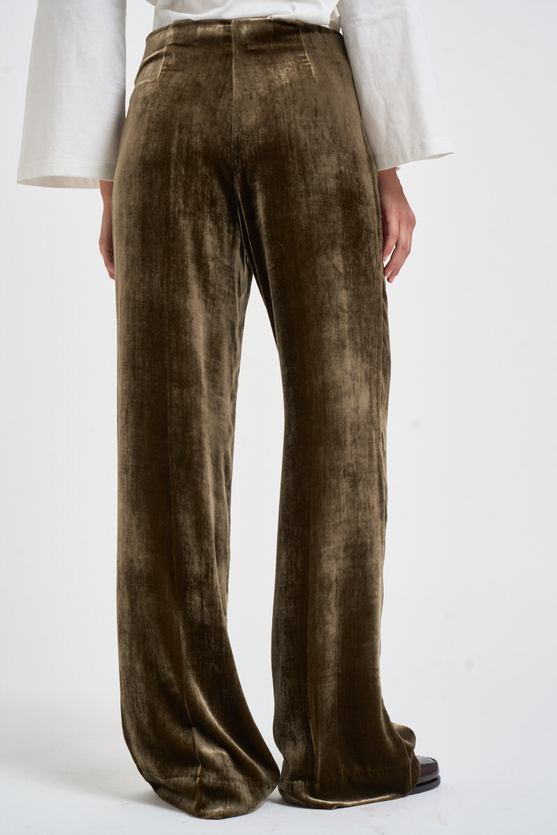 Pantalone donna palazzo in velluto marrone oliva D233038 RAVEL064 P.a.r.o.s.h. 