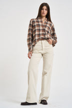 Camicia donna con strass a quadri marrone e beige D380669 COWBOY808 P.a.r.o.s.h. 