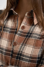 Camicia donna con strass a quadri marrone e beige D380669 COWBOY808 P.a.r.o.s.h. 