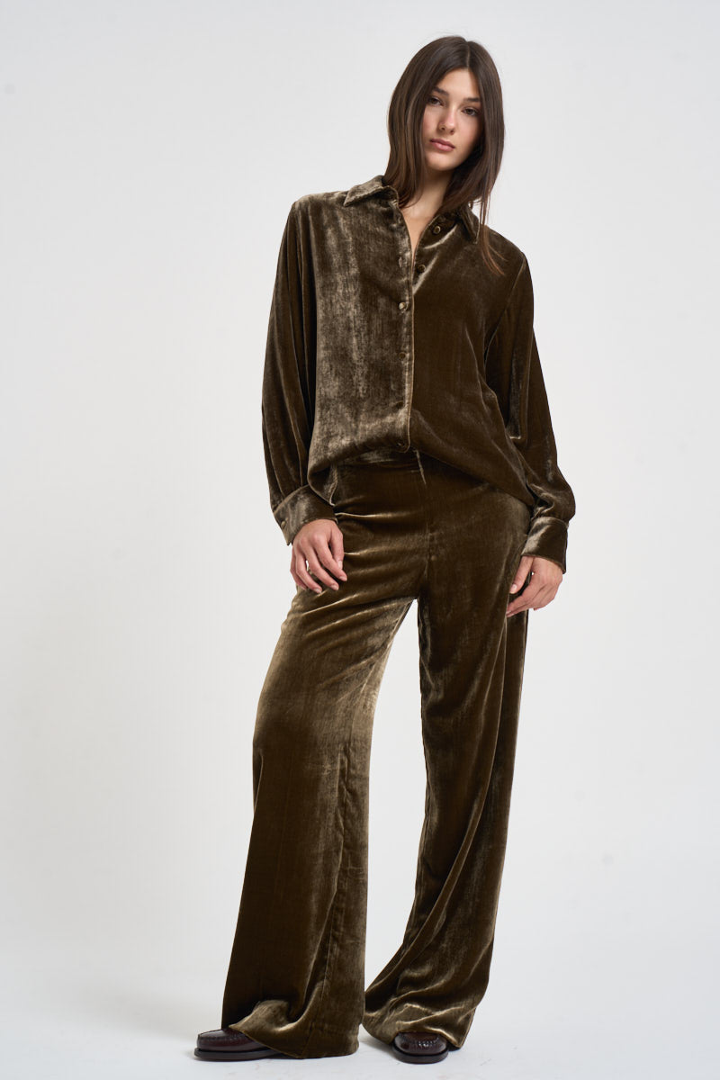 Camicia donna in velluto marrone oliva D381325 RAVEL064 P.a.r.o.s.h. 