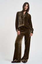 Camicia donna in velluto marrone oliva D381325 RAVEL064 P.a.r.o.s.h. 