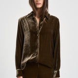Camicia donna in velluto marrone oliva D381325 RAVEL064 P.a.r.o.s.h. 