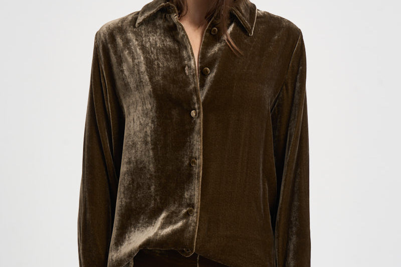Camicia donna in velluto marrone oliva D381325 RAVEL064 P.a.r.o.s.h. 