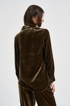 Camicia donna in velluto marrone oliva D381325 RAVEL064 P.a.r.o.s.h. 
