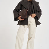 Caban donna doppiopetto marrone antracite D431855G LEAK26086 P.a.r.o.s.h. 