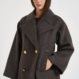Caban donna doppiopetto marrone antracite D431855G LEAK26086 P.a.r.o.s.h. 