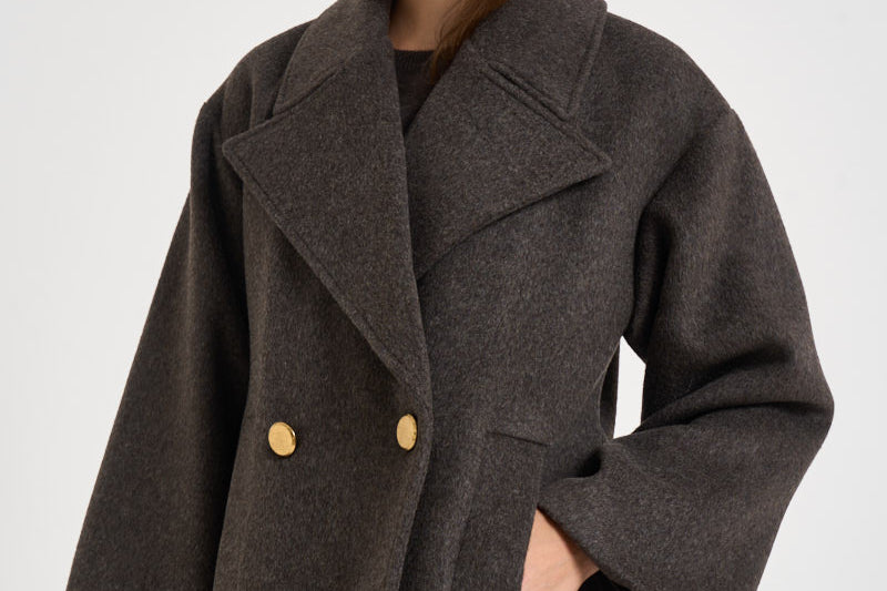 Caban donna doppiopetto marrone antracite D431855G LEAK26086 P.a.r.o.s.h. 