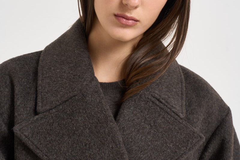 Caban donna doppiopetto marrone antracite D431855G LEAK26086 P.a.r.o.s.h. 