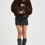 Giacca donna corta in ecopelliccia marrone D431913 PULSE26808 P.a.r.o.s.h. 