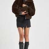 Giacca donna corta in ecopelliccia marrone D431913 PULSE26808 P.a.r.o.s.h. 
