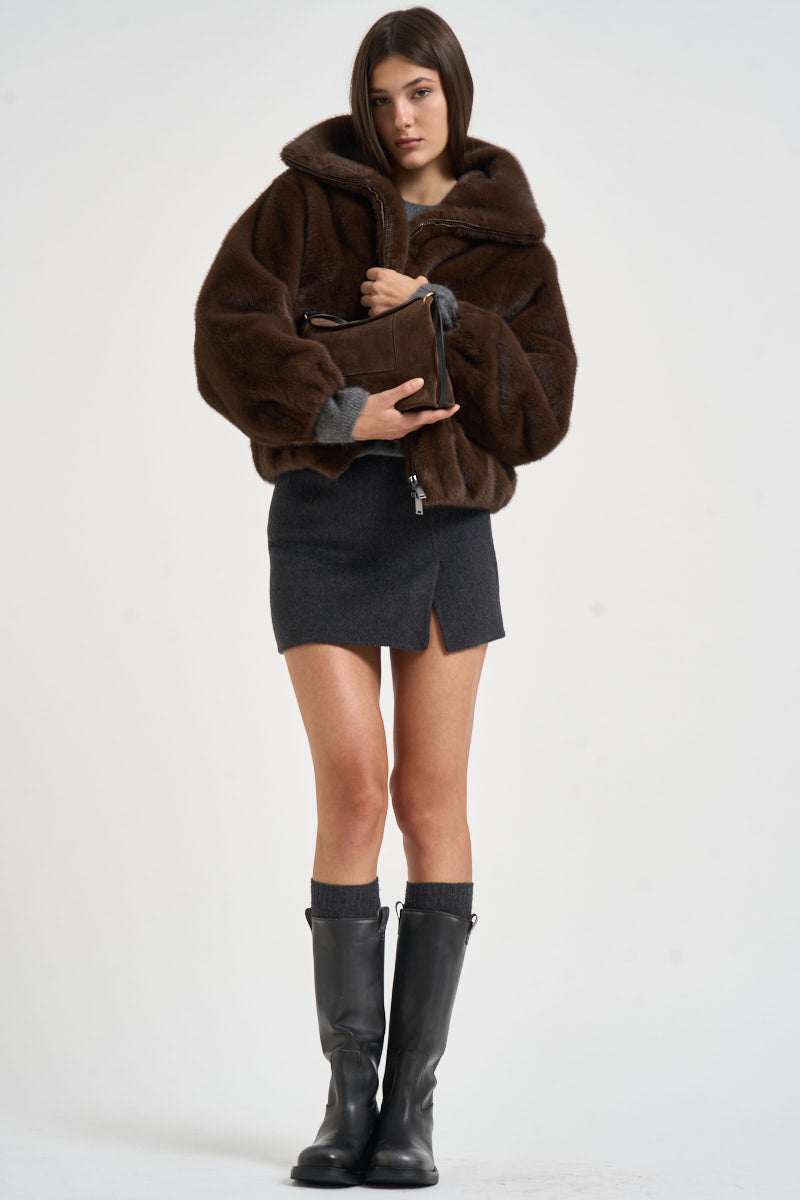 Giacca donna corta in ecopelliccia marrone D431913 PULSE26808 P.a.r.o.s.h. 