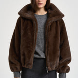 Giacca donna corta in ecopelliccia marrone D431913 PULSE26808 P.a.r.o.s.h. 