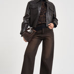 Giacca donna corta in pelle moro D431922S MACIOCK26W086 P.a.r.o.s.h. 