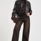 Giacca donna corta in pelle moro D431922S MACIOCK26W086 P.a.r.o.s.h. 