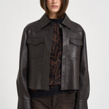Giacca donna corta in pelle moro D431922S MACIOCK26W086 P.a.r.o.s.h. 